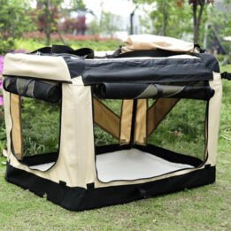 Large Foldable Travel Pet Carrier Bag with Pockets in Beige www.gmtpet.shop