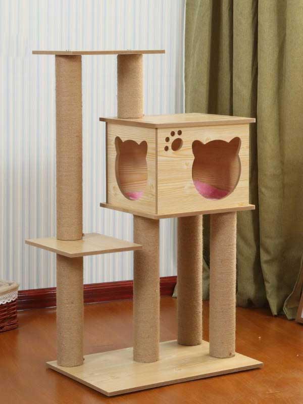 Atacado OEM MDF plataforma dupla de madeira 28 CM Cat Room Árvore de gato multicamadas 06-1155 www.gmtpet.shop