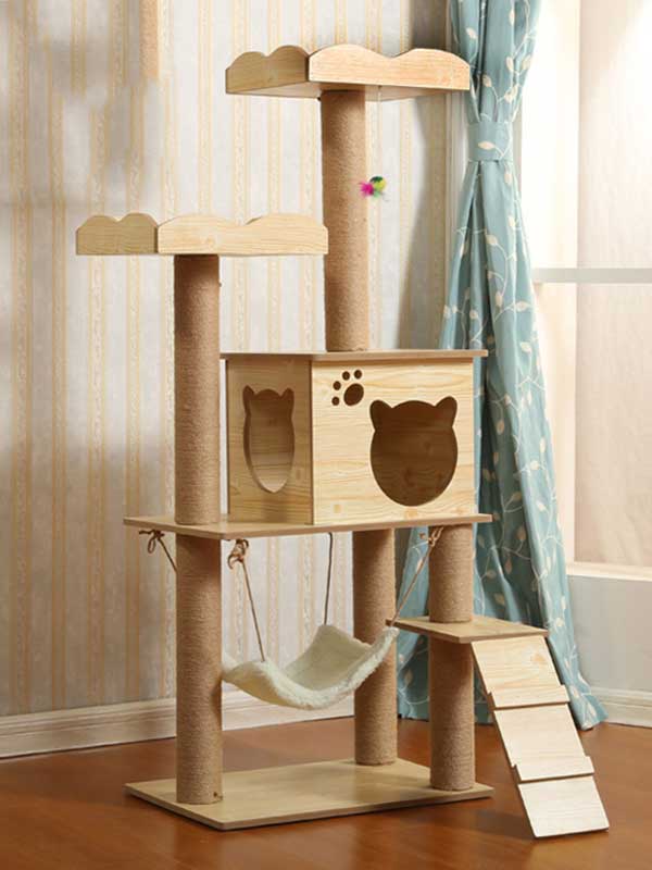 MDF plataforma dupla árvore para gatos rede para sala de gatos estrutura de escalada para gatos 06-1157 www.gmtpet.shop