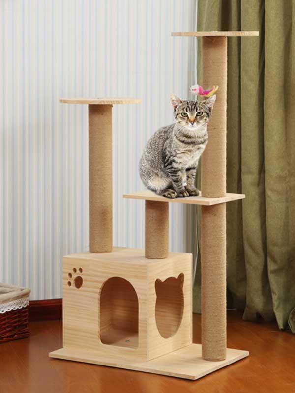 Torre de escalada para gatos, coluna de corda de cânhamo de pinho, escada, casa de gato 06-1163 www.gmtpet.shop