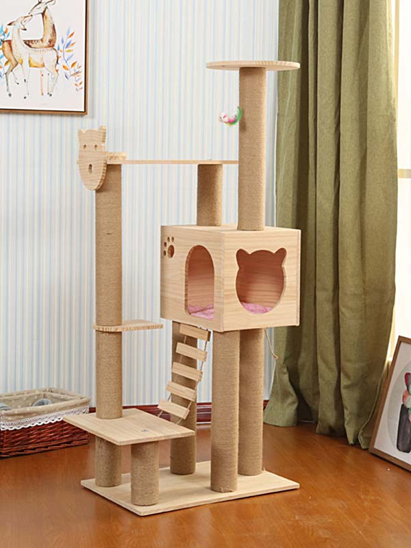 Torre de escalada para gatos, coluna de corda de cânhamo de pinho, escada, casa de gato 06-1164 www.gmtpet.shop