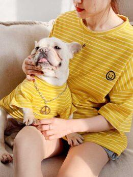 Pet Factory OEM оптовая продажа летняя толстовка с капюшоном для собак корейская версия щенок родитель-ребенок Тедди полосатая хлопковая футболка 06-0291 www.gmtpet.shop