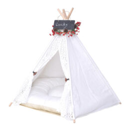 Outdoor Pet Tent: White Cotton Canvas Conical Teepee Pet Tent Collapsible Portable 06-0937 www.gmtpet.shop