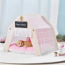 Indoor Portable Lace Tent: Pink Lace Teepee Small Animal Dog House Tent 06-0959 www.gmtpet.shop