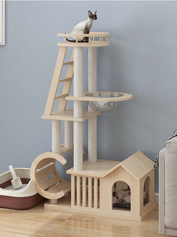 Árvore de gato moderna | Torre de gato de madeira OEM | Estrutura de escalada para gatos em madeira 105-213 www.gmtpet.shop