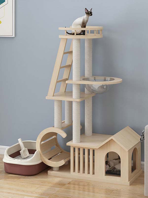 Condomínios para gatos por atacado | Torre Cat OEM | Árvore de gato legal de madeira maciça 105-216 www.gmtpet.shop